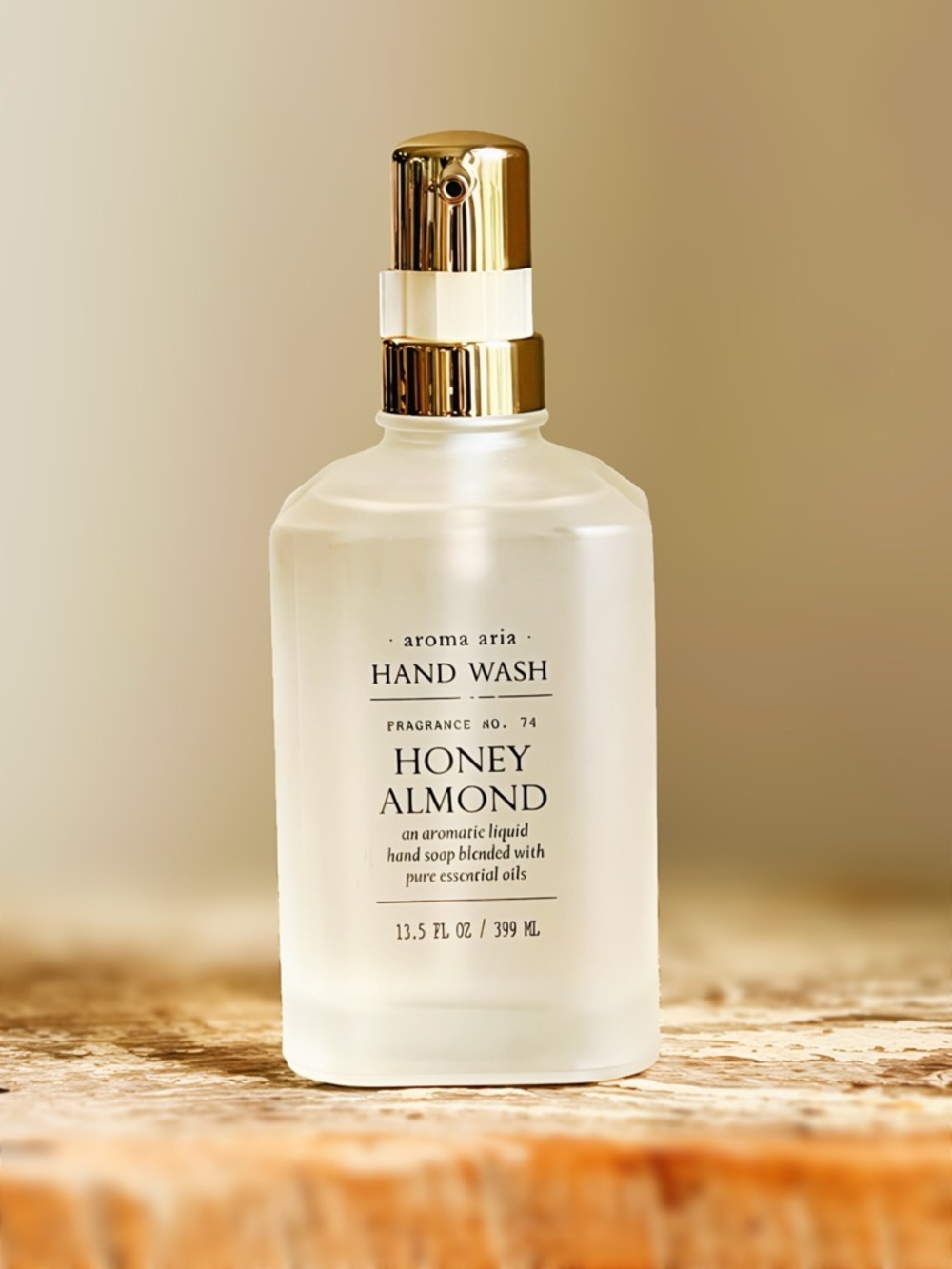 NEW Aroma Aria Honey Almond Hand Wash / Soap Glass Bottle Gold Pump 13.5 OZ